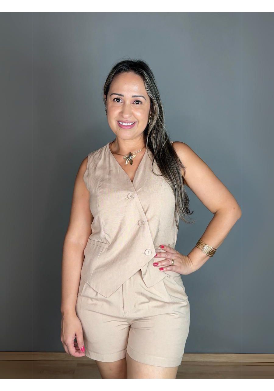 Conjunto Colete Com Shorts Viscose REF:QL26021 - 1... - MIX MODA