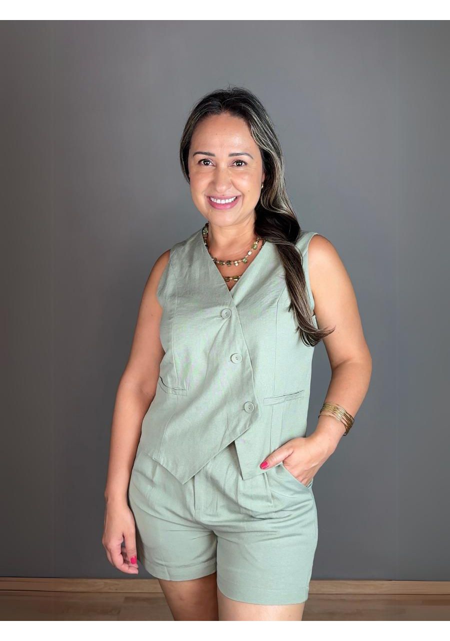 Conjunto Colete Com Shorts Viscose REF:QL26021 - 1... - MIX MODA