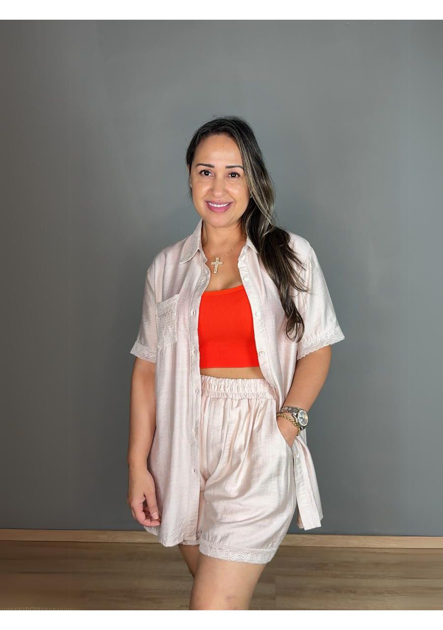 Conjunto Camisa E Shorts Com Crochê REF:XH11854 - ... - MIX MODA