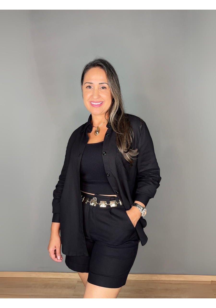 Conjunto Camisa Com Shorts Linho REF:YM002 - 10659... - MIX MODA