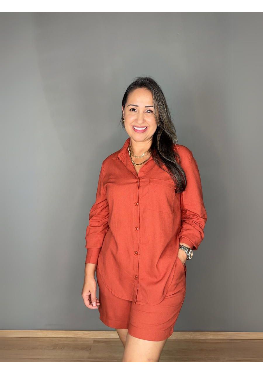 Conjunto Camisa Com Shorts Linho REF:YM002 - 10659... - MIX MODA