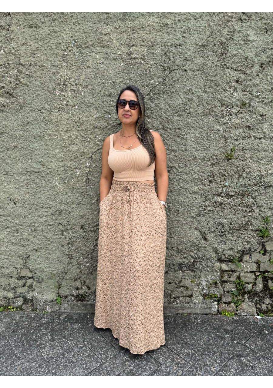 Saia Estampada Longa Viscolinho REF:S0401E - 10660... - MIX MODA