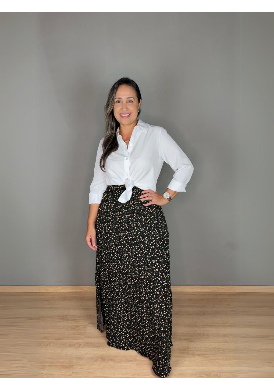 Saia Estampada Longa Viscolinho REF:S0401E - 10660... - MIX MODA