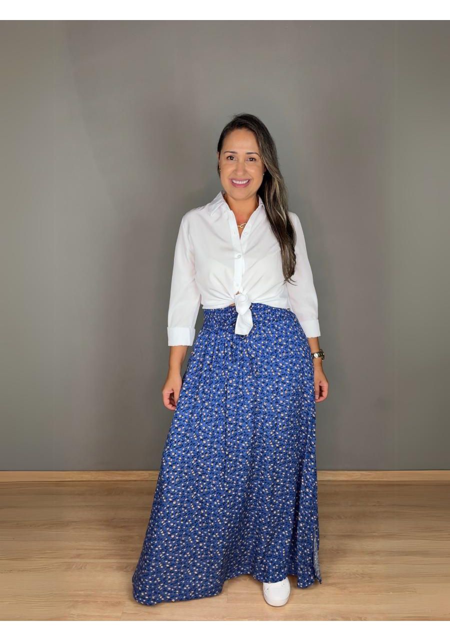 Saia Estampada Longa Viscolinho REF:S0401E - 10660... - MIX MODA