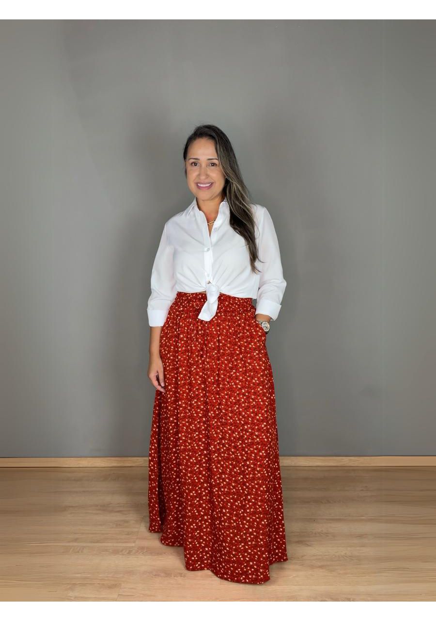 Saia Estampada Longa Viscolinho REF:S0401E - 10660... - MIX MODA