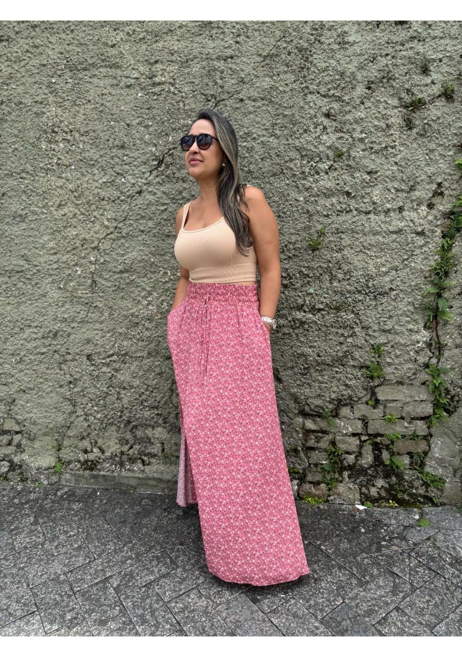Saia Estampada Longa Viscolinho REF:S0401E - 10660... - MIX MODA