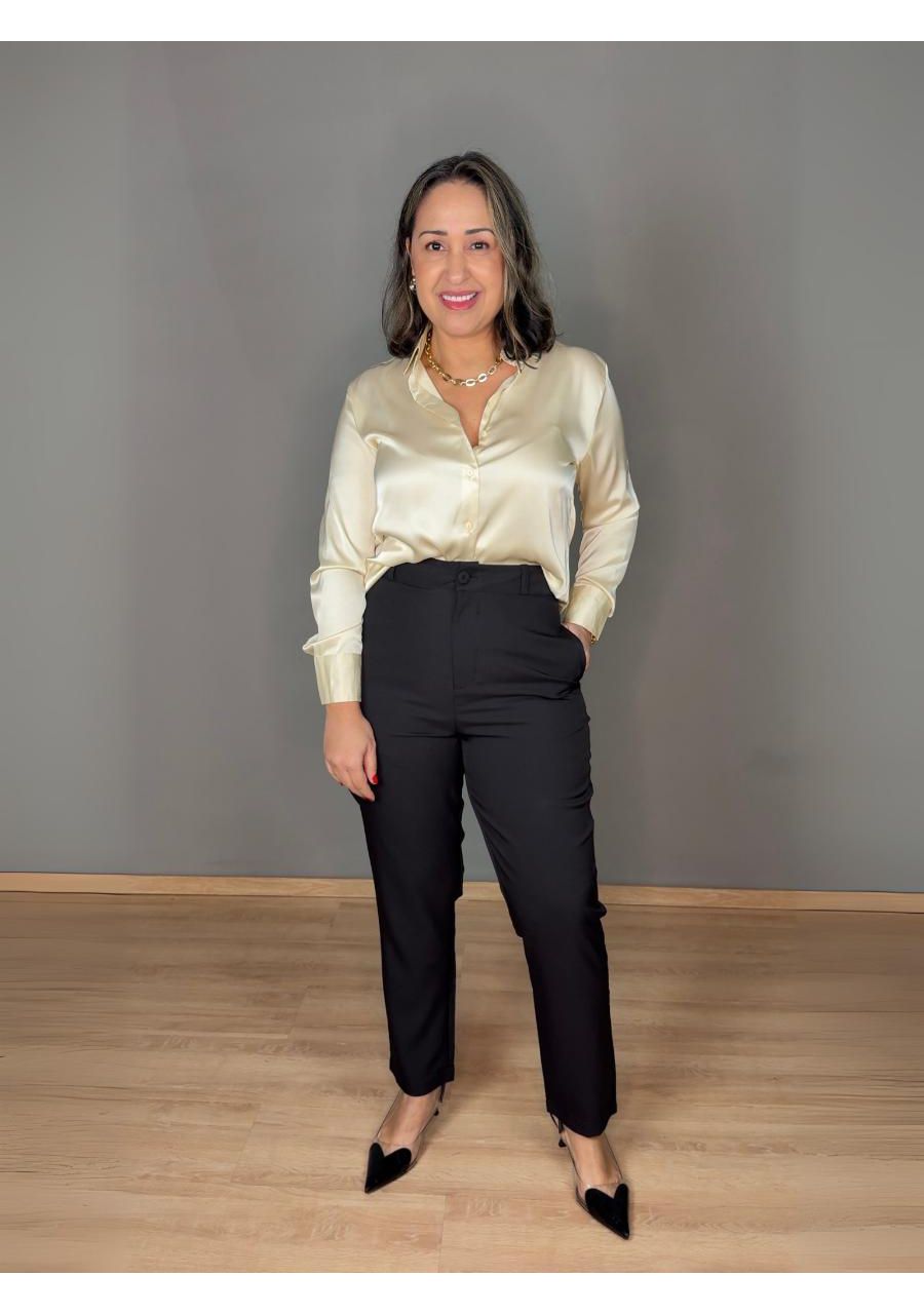 Camisa Cetim REF:411100 - 106635 - CREME - MIX MODA