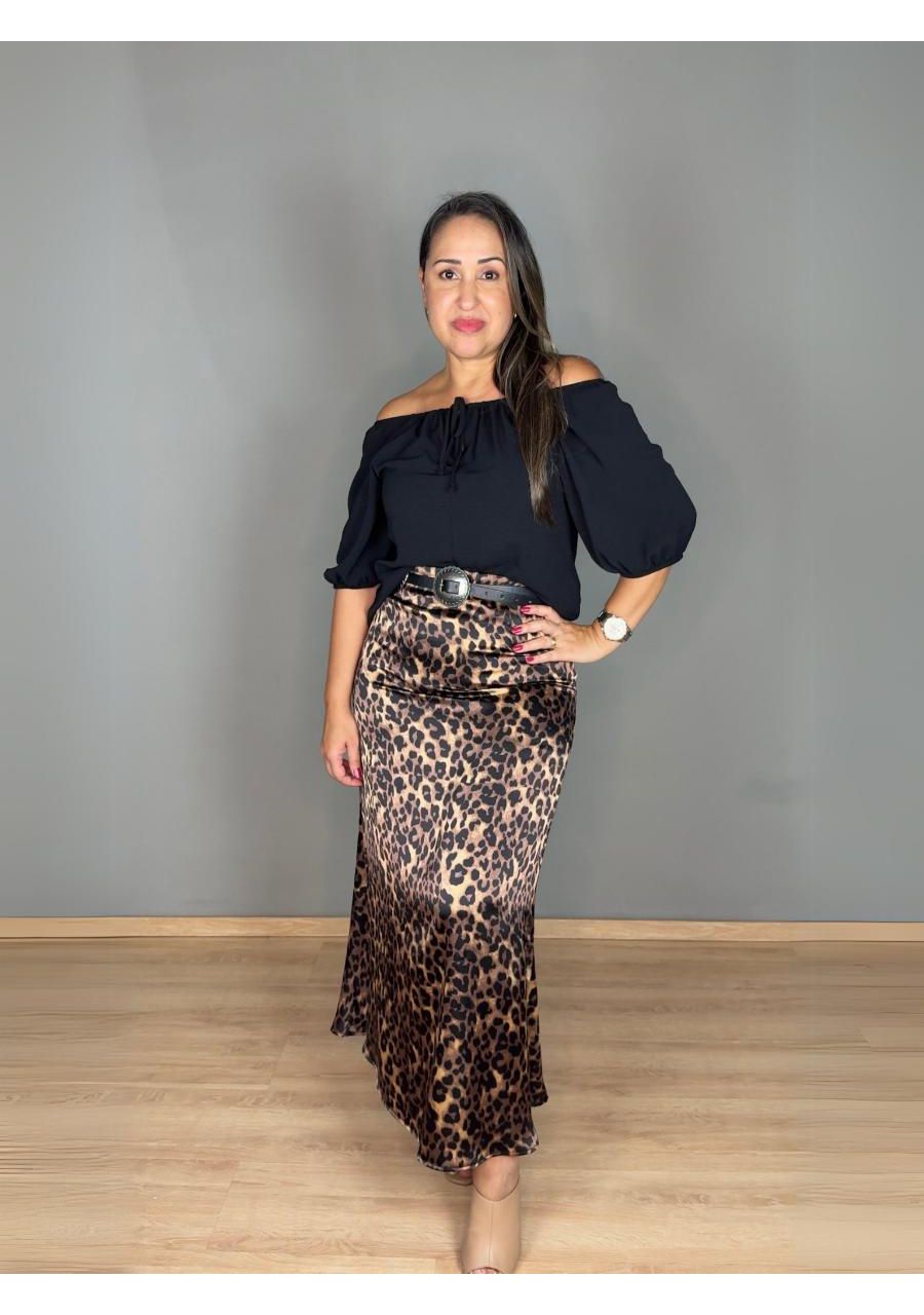 Saia Maxi Cetim Onça REF:QL26052 - 106644 - MARROM - MIX MODA