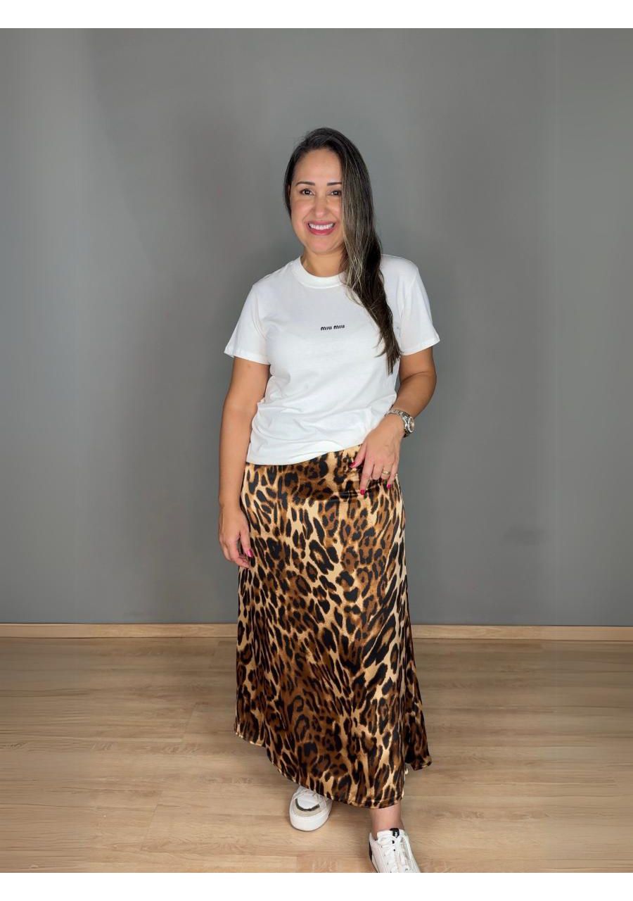 Saia Maxi Cetim Onça REF:QL26052 - 106644 - CARAME... - MIX MODA