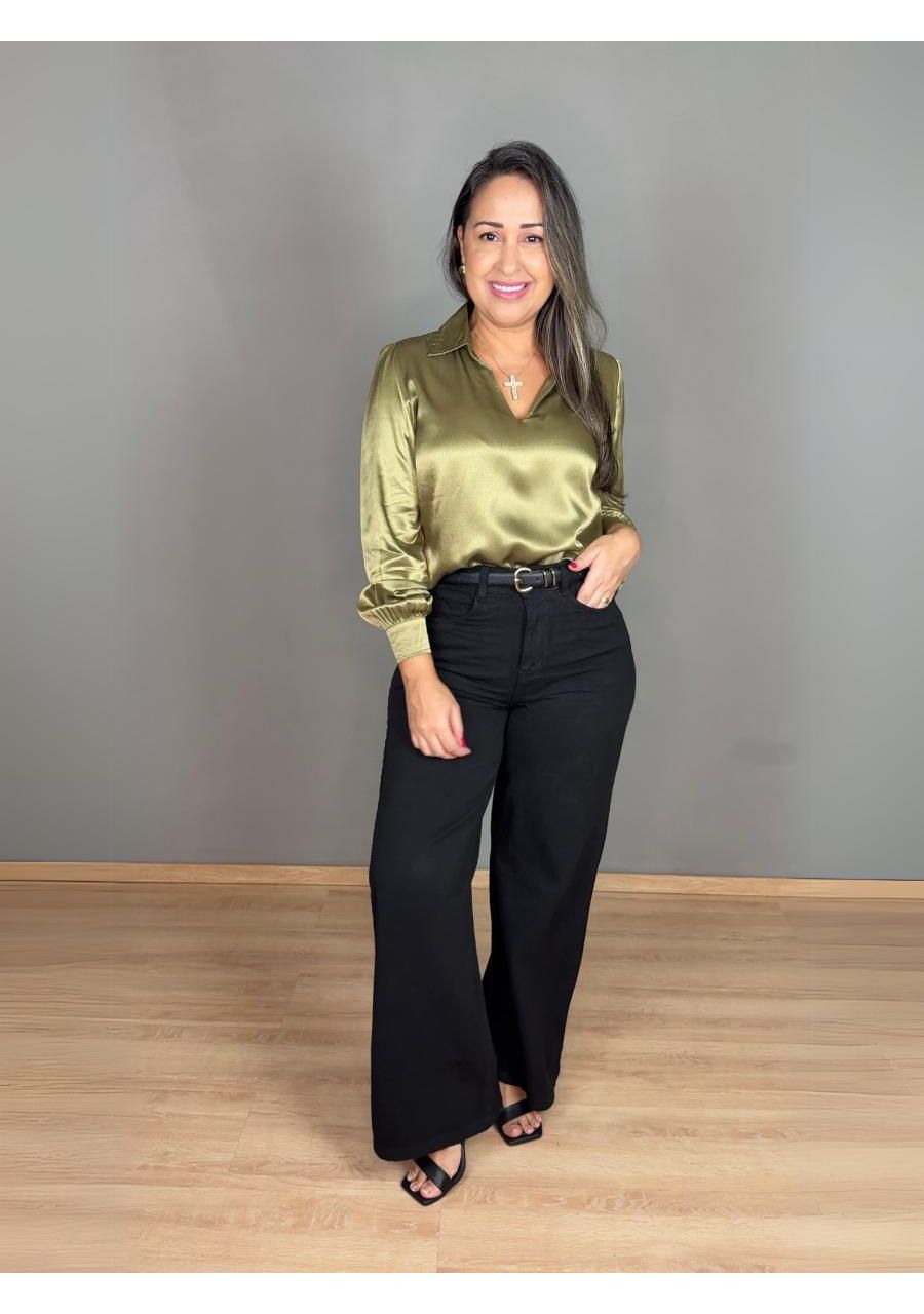 Blusa Cetim REF:410754 - 106714 - VERDE OLIVA - MIX MODA