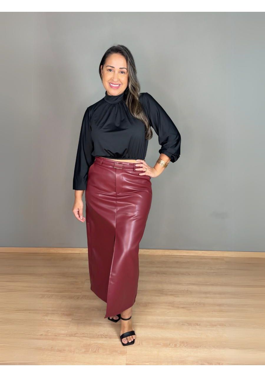 Saia com Cinto Maxi P.U com Fenda REF:AL3005 - 106... - MIX MODA