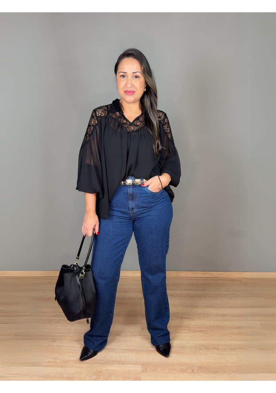 Camisa Chiffon Gola com Renda REF:AL2512 - 106726 ... - MIX MODA