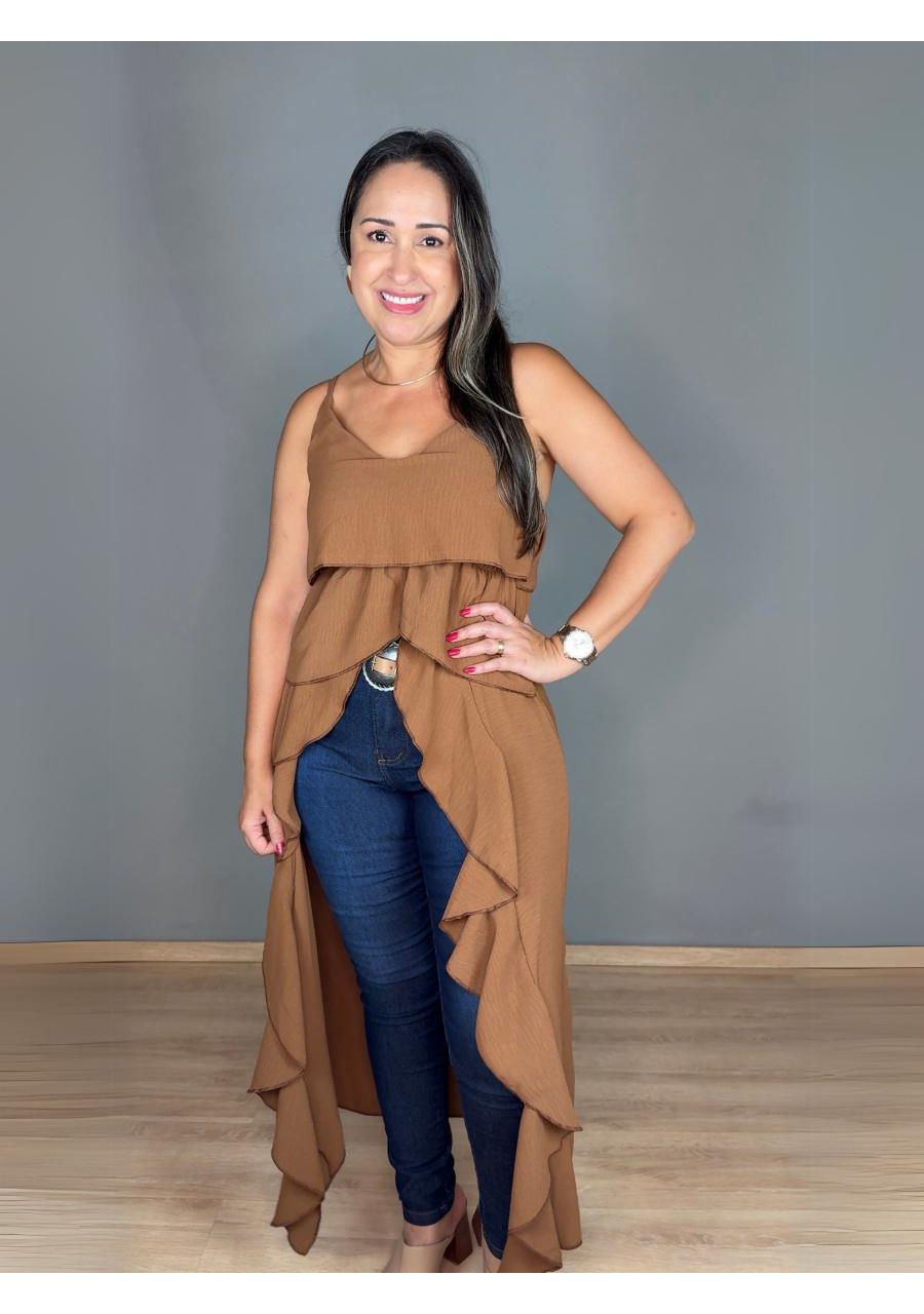 Blusa Maxi Com Babados REF:B0451 - 106746 - MARROM - MIX MODA