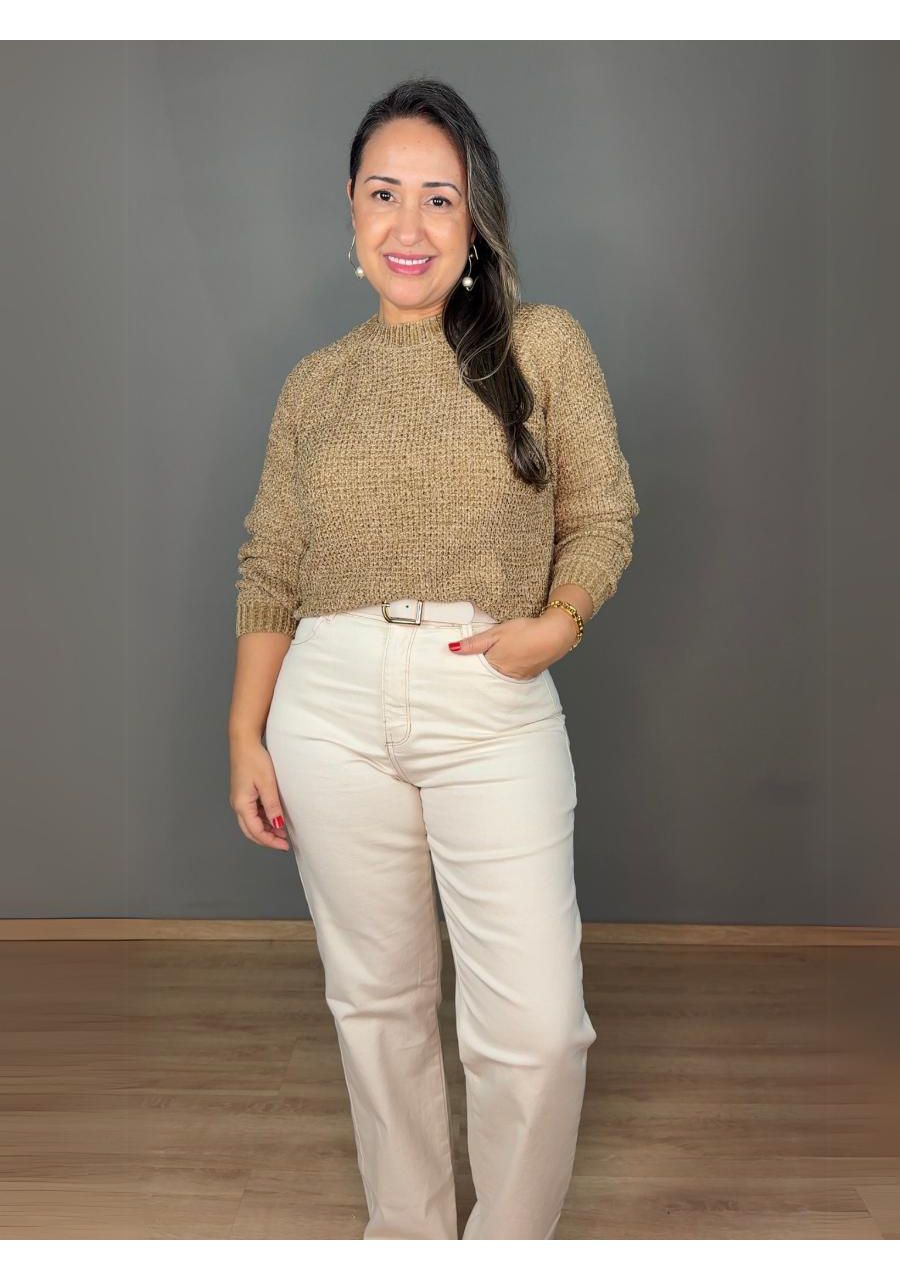 Blusa Mousse Tricô REF:HZ219 - 107115 - CAQUI - MIX MODA