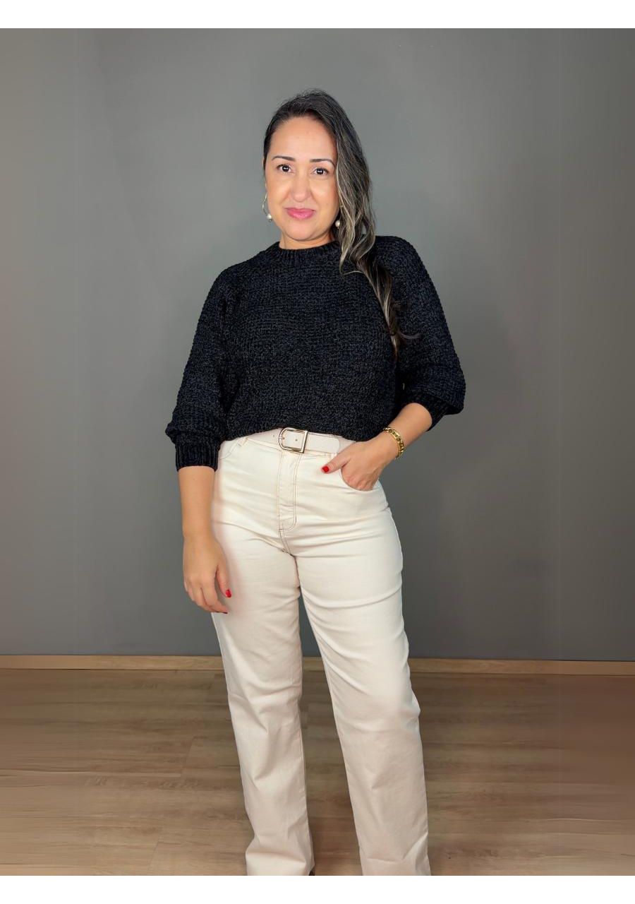 Blusa Mousse Tricô REF:HZ219 - 107115 - PRETA - MIX MODA