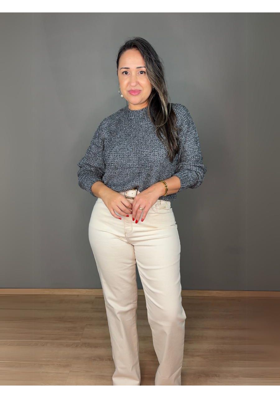 Blusa Mousse Tricô REF:HZ219 - 107115 - CINZA - MIX MODA