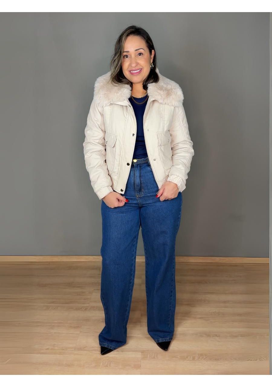 Jaqueta Cropped Gola de Pelo REF:1001654 - 107207 ... - MIX MODA