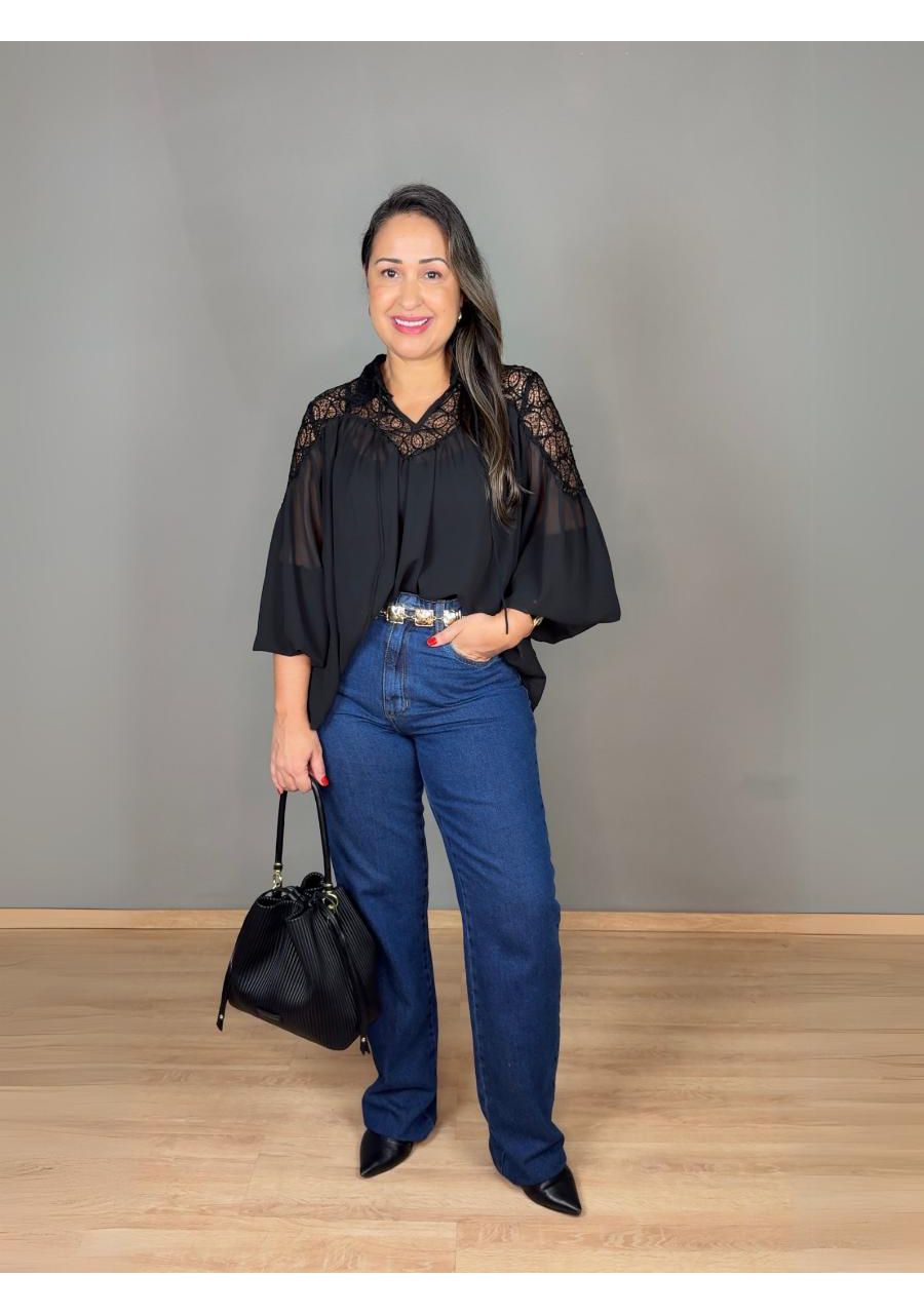 Calça Reta Com Faixa Jeans REF:6596 - 107232 - JEA... - MIX MODA