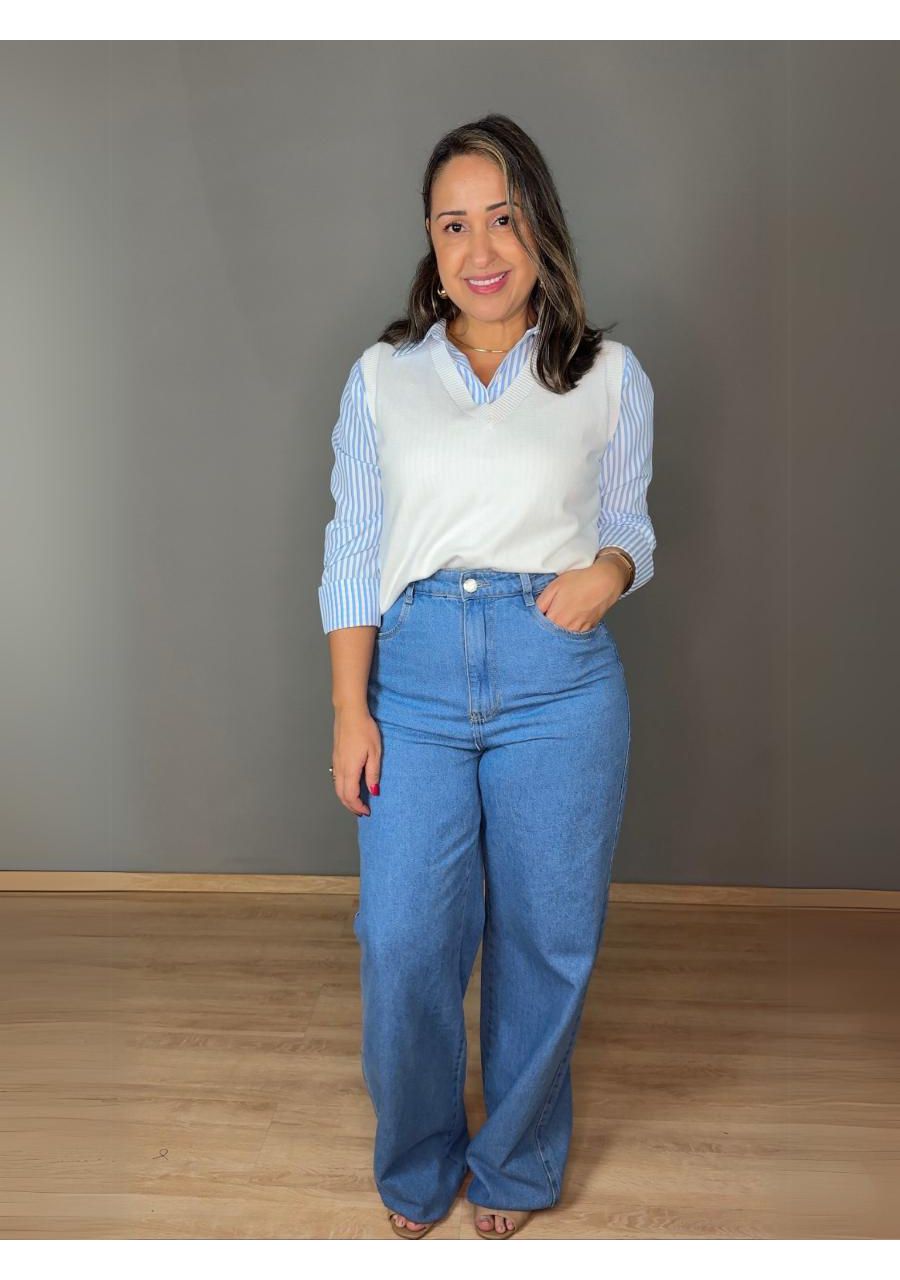 Calça Wide Leg Jeans Clara REF:6605 - 107364 - JEA... - MIX MODA