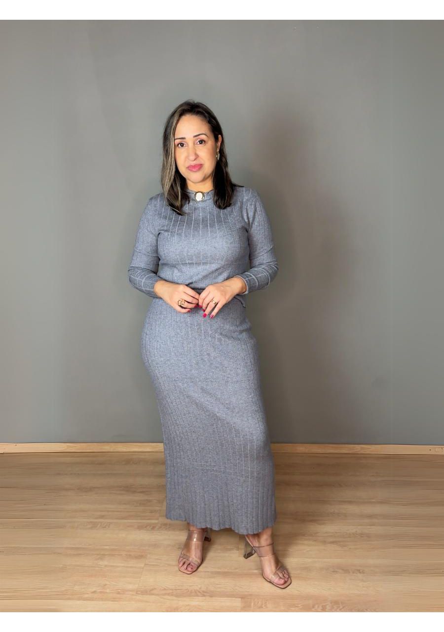Conjunto Modal Saia Midi Canelado REF:HZ203 - 1074... - MIX MODA