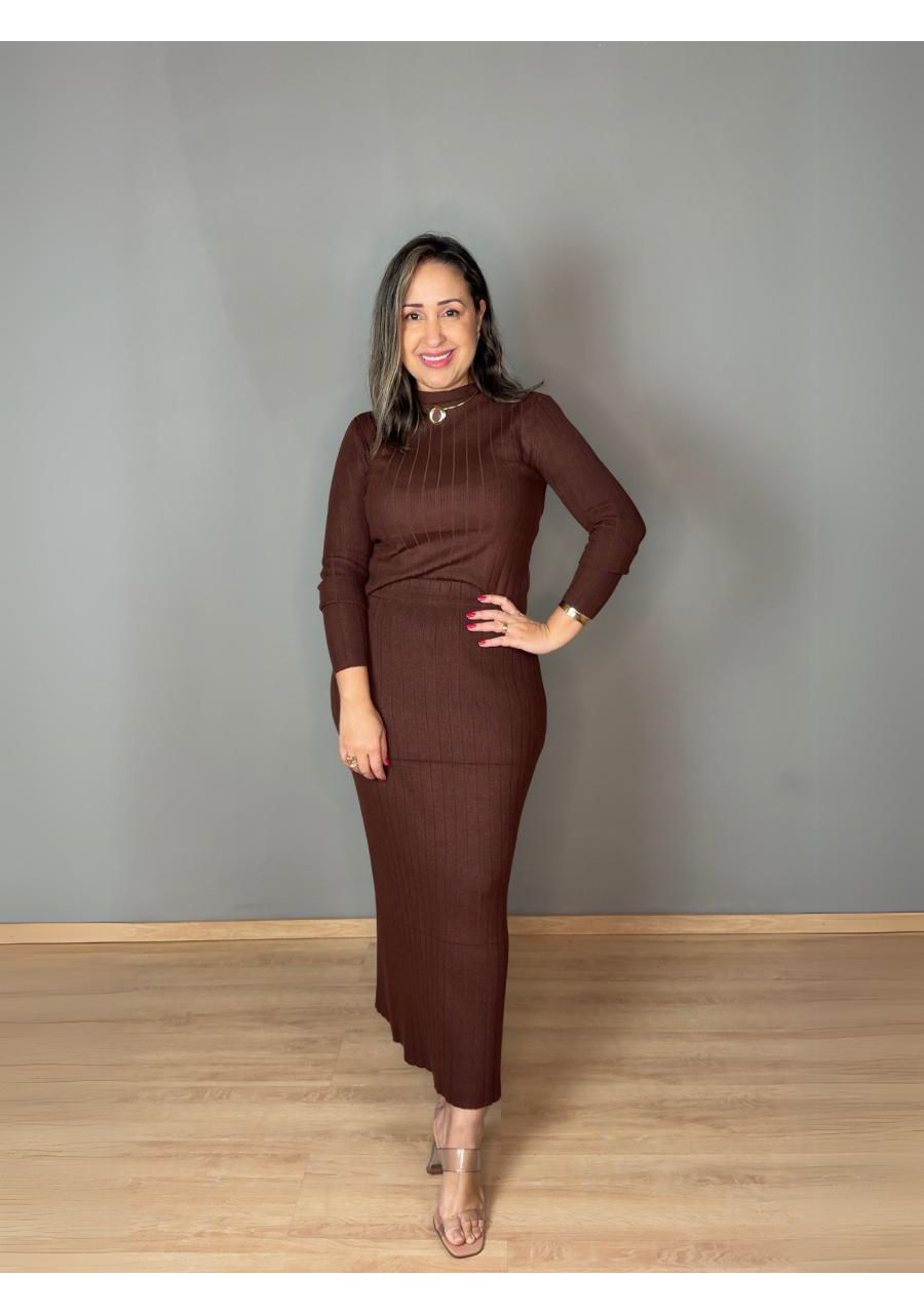 Conjunto Modal Saia Midi Canelado REF:HZ203 - 1074... - MIX MODA
