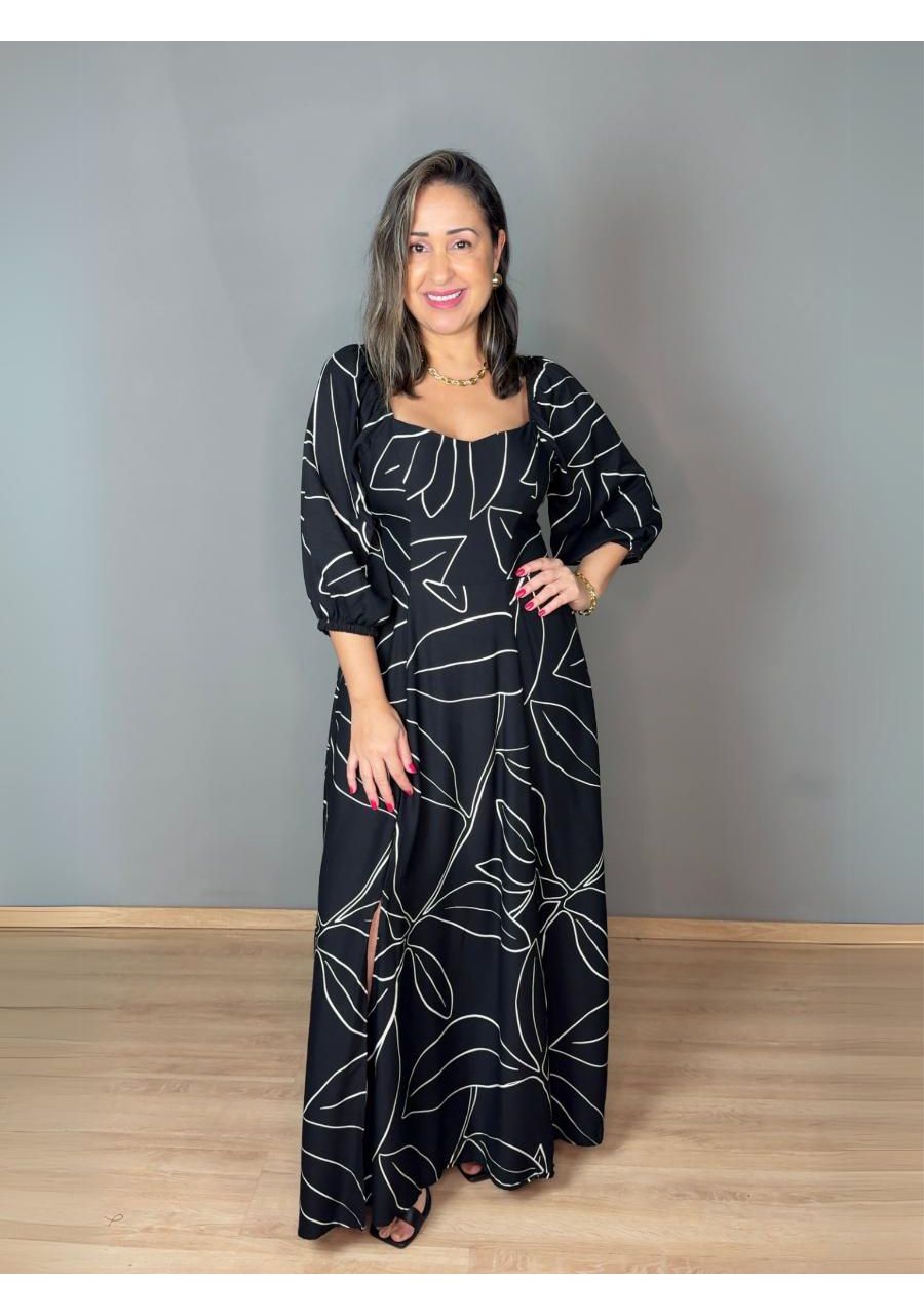 Vestido Estampado Longo Com Bojo Viscose REF:V0605... - MIX MODA