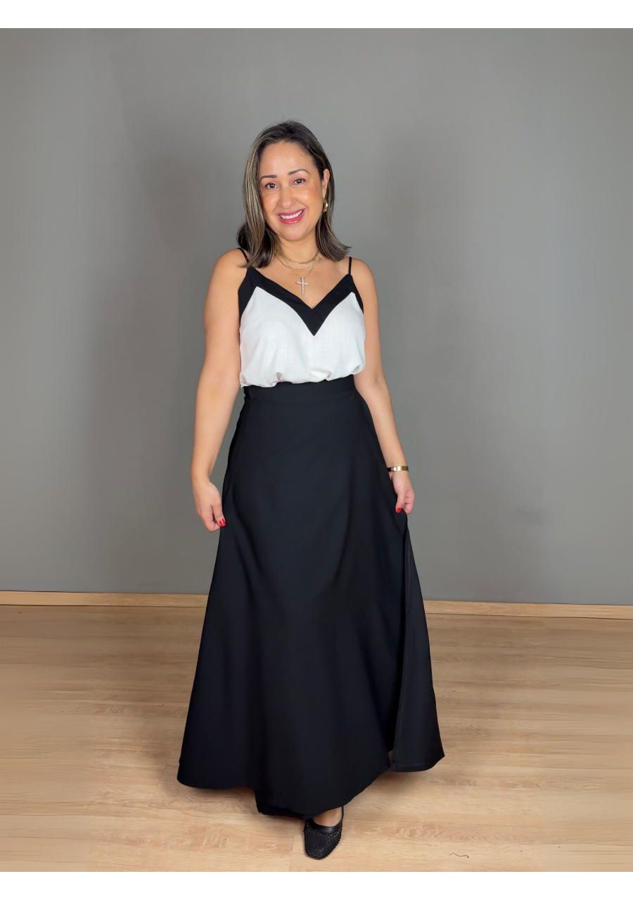 Blusa Com Recorte Viscose REF:230065 - 107591 - BR... - MIX MODA