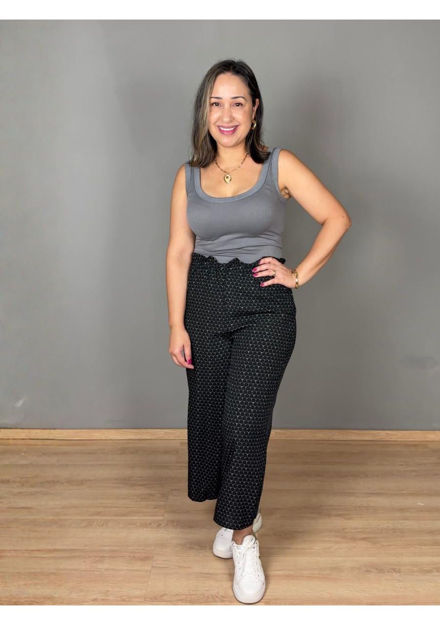 Calça Estampada Com Elástico Pantacourt Viscose RE... - MIX MODA