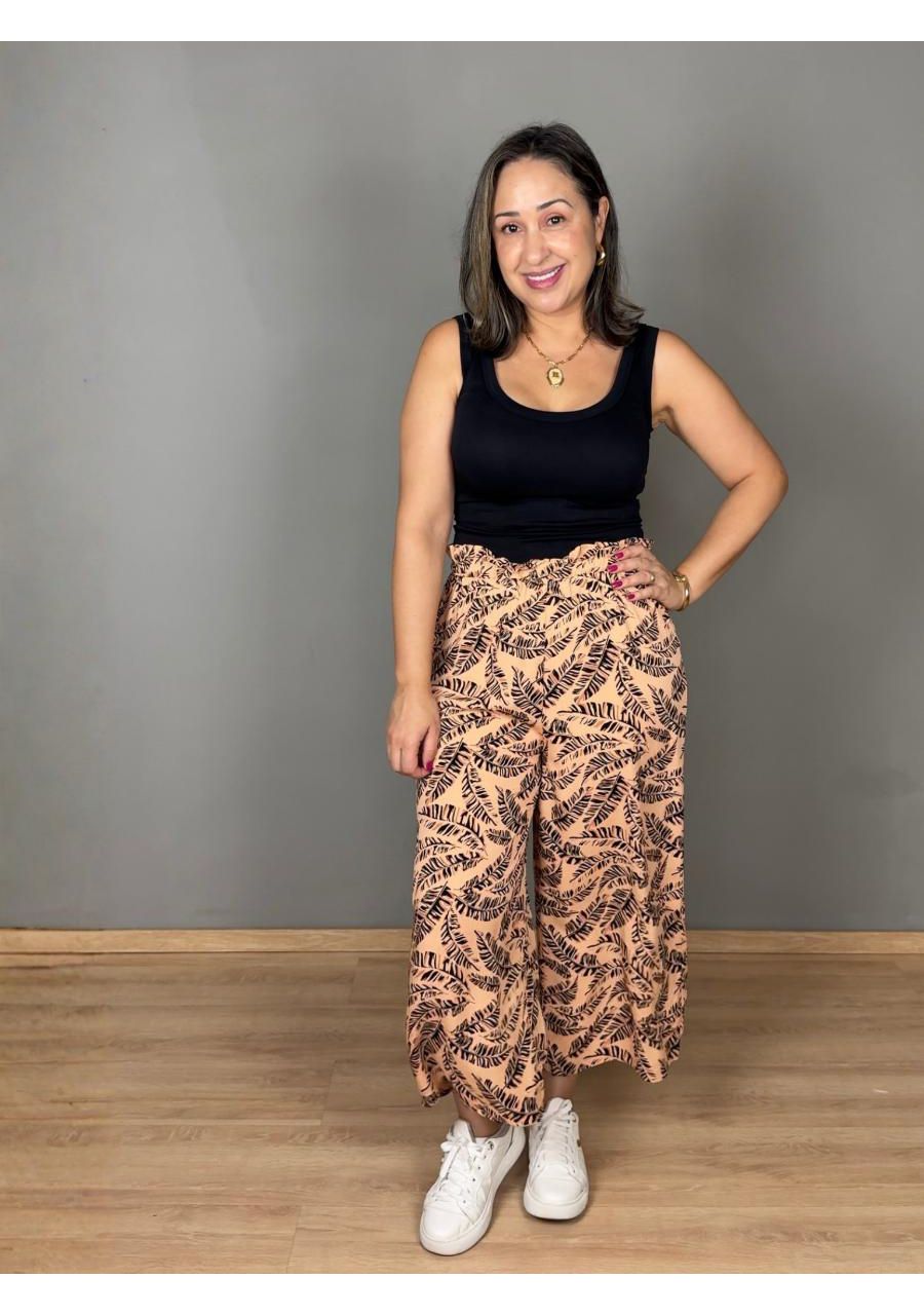 Calça Estampada Com Elástico Pantacourt Viscose RE... - MIX MODA