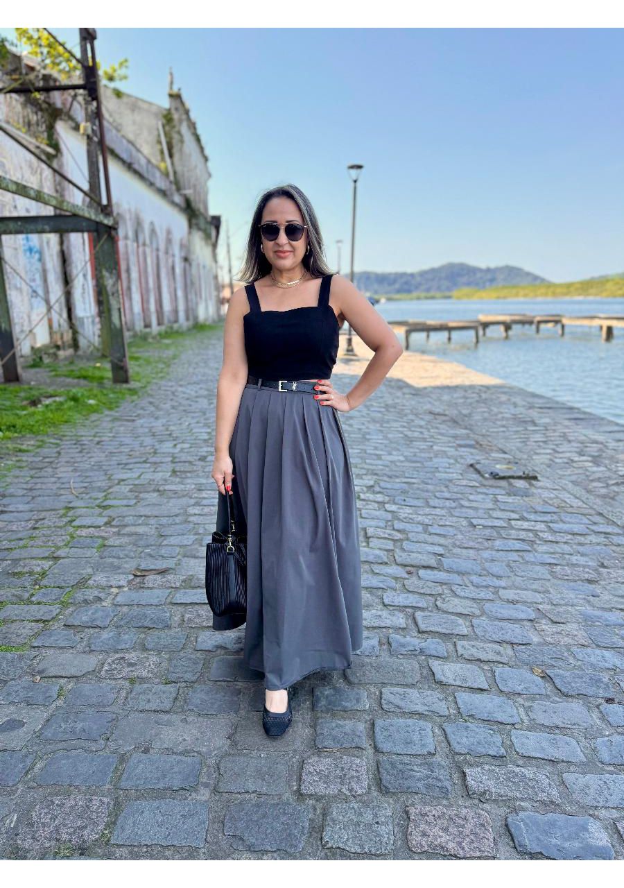 Saia Godê Longa Com Cinto REF:ME2872 - 107638 - GR... - MIX MODA