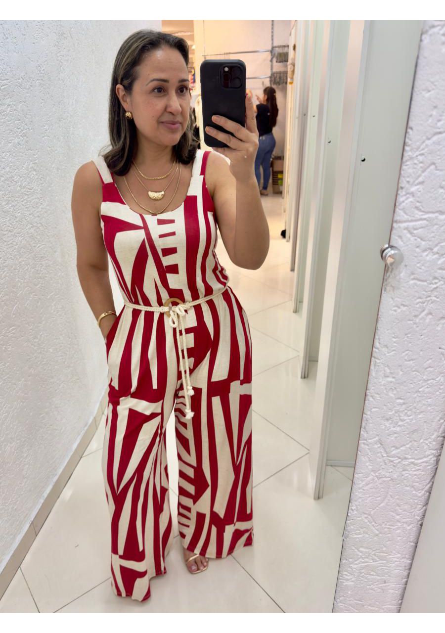 Macacão Estampado Regata Pantalona Visco REF:M0451... - MIX MODA