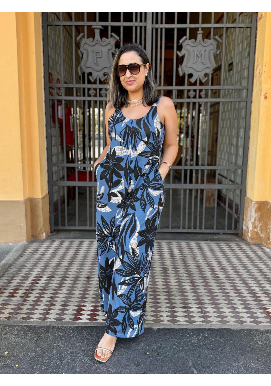 Macacão Estampado Regata Pantalona Visco REF:M0451... - MIX MODA