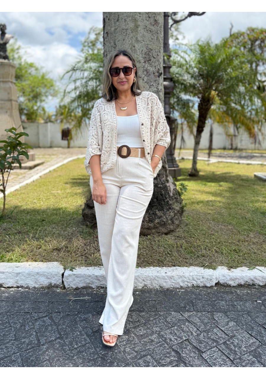 Calça Com Bolso Pantalona Linho REF:CA05560 - 1080... - MIX MODA