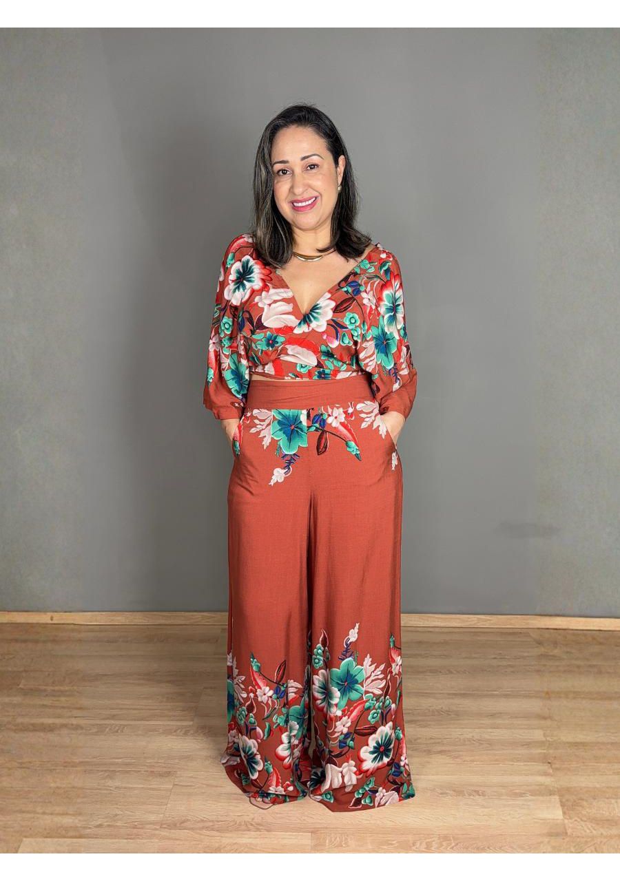 Conjunto Estampado Pantalona Com Top Manga 3/4 REF... - MIX MODA