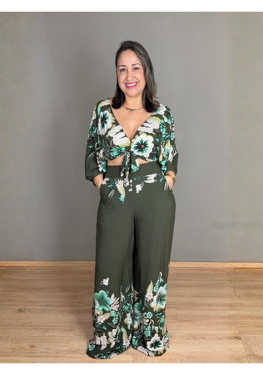 Conjunto Estampado Pantalona Com Top Manga 3/4 REF... - MIX MODA