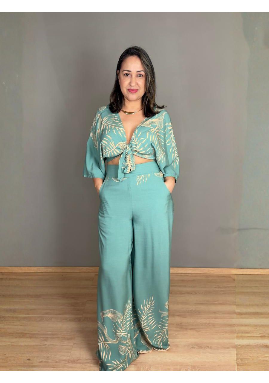 Conjunto Estampado Pantalona Com Top Manga 3/4 REF... - MIX MODA