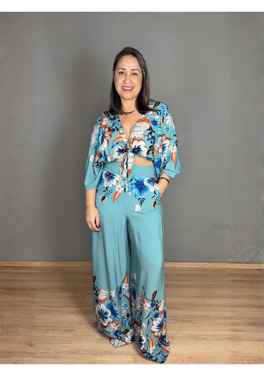 Conjunto Estampado Pantalona Com Top Manga 3/4 REF... - MIX MODA