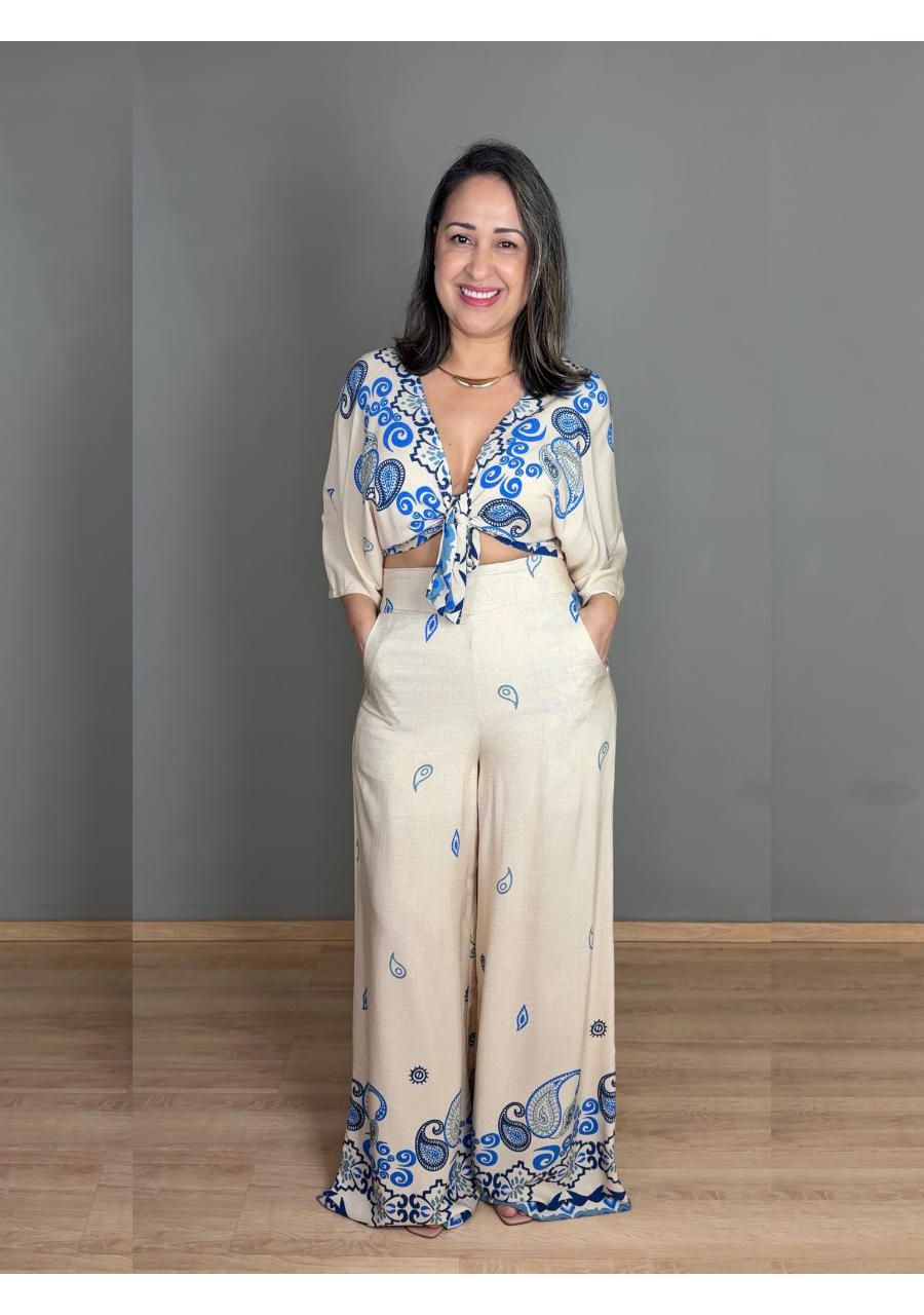 Conjunto Estampado Pantalona Com Top Manga 3/4 REF... - MIX MODA