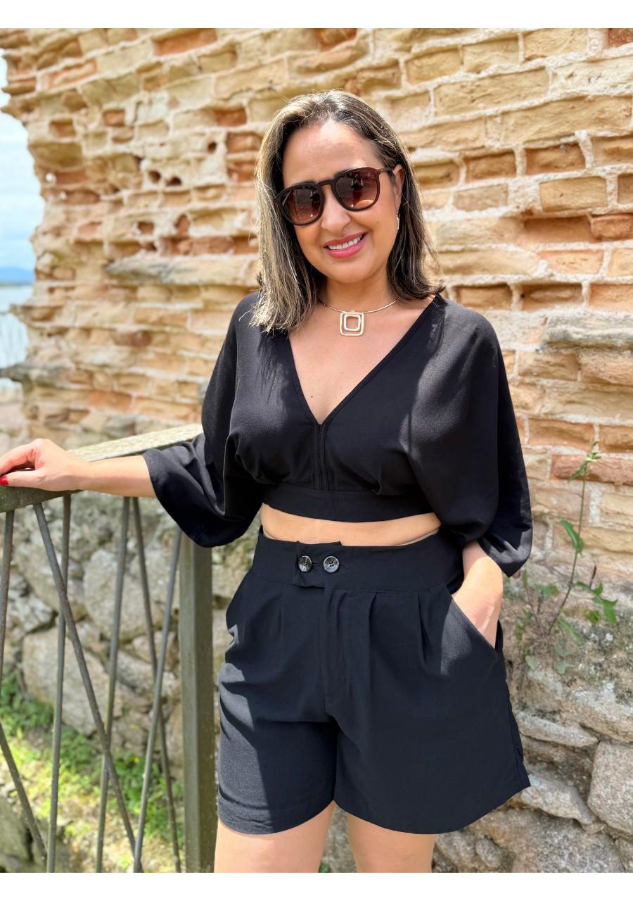 Conjunto Top Com Shorts Manga 3/4 REF:CJ0551 - 108... - MIX MODA