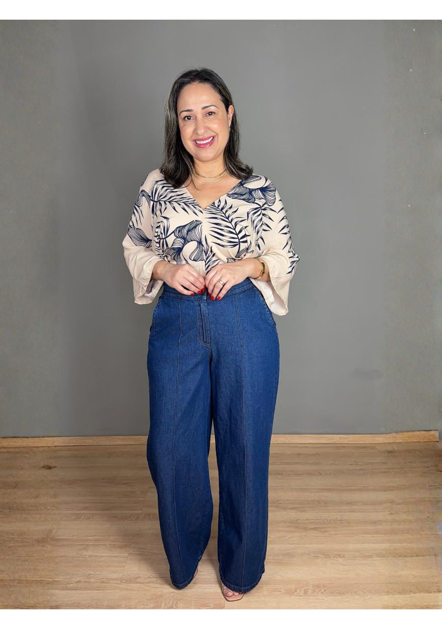 Calça Pantalona Jeans Com Frizo e Bolso Faca REF:C... - MIX MODA