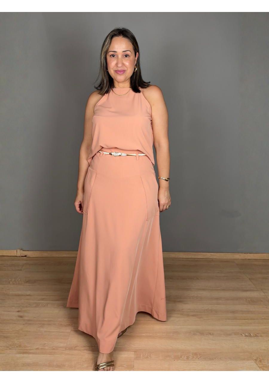 Conjunto Alcinha Saia Longa Com Cinto REF:TA23350 ... - MIX MODA