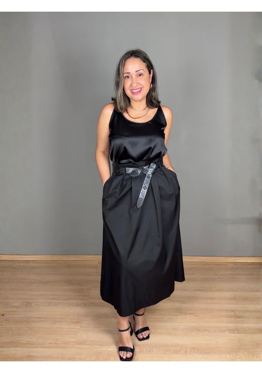 Saia Midi Godê Com Cinto e Pregas REF:FC2948 - 108... - MIX MODA