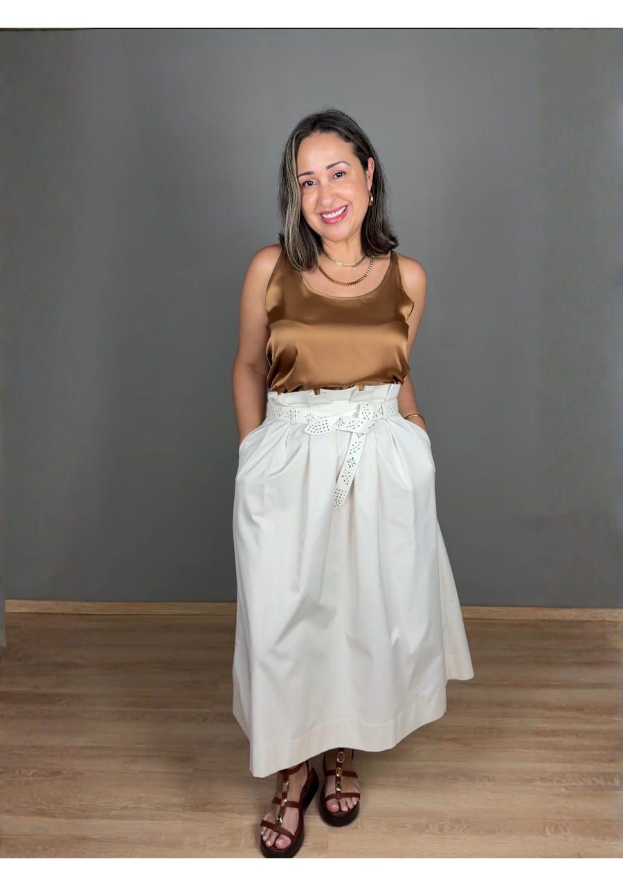 Saia Midi Godê Com Cinto e Pregas REF:FC2948 - 108... - MIX MODA