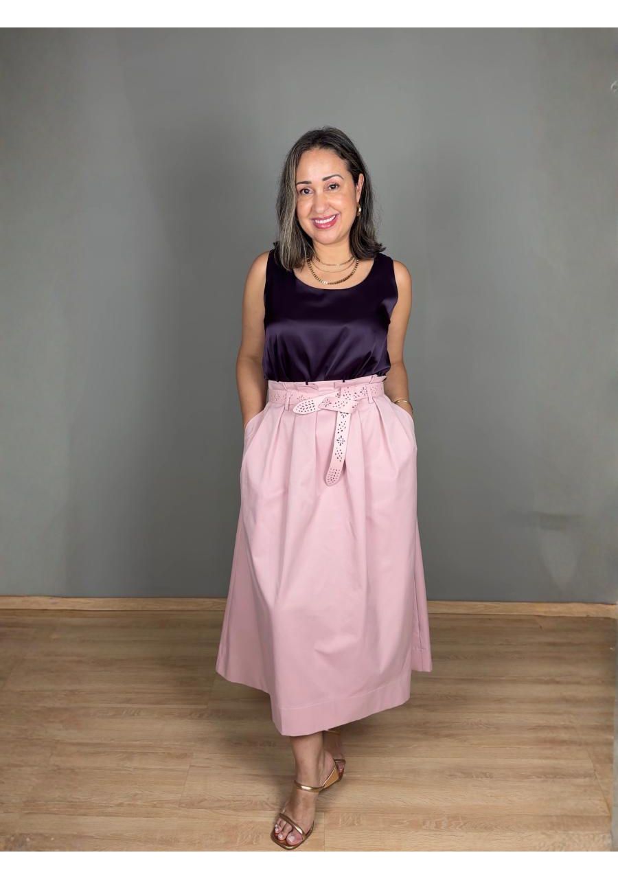 Saia Midi Godê Com Cinto e Pregas REF:FC2948 - 108... - MIX MODA