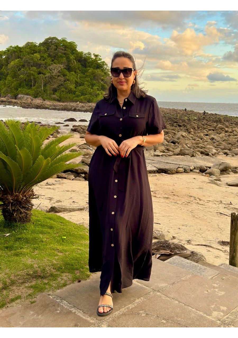 Chemise Longo Com Faixa Botão de Madeira REF:KS852... - MIX MODA