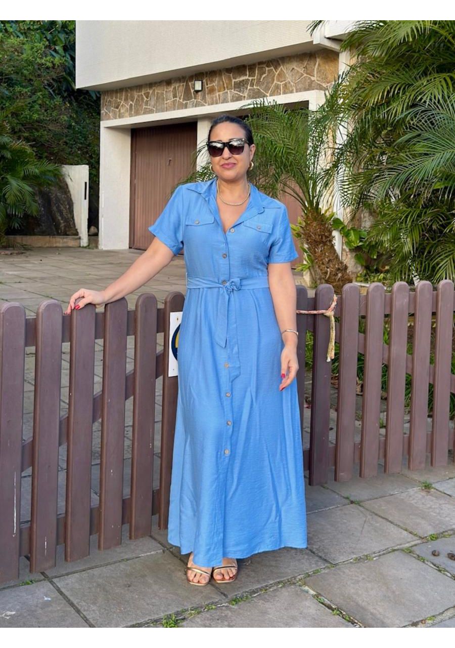 Chemise Longo Com Faixa Botão de Madeira REF:KS852... - MIX MODA