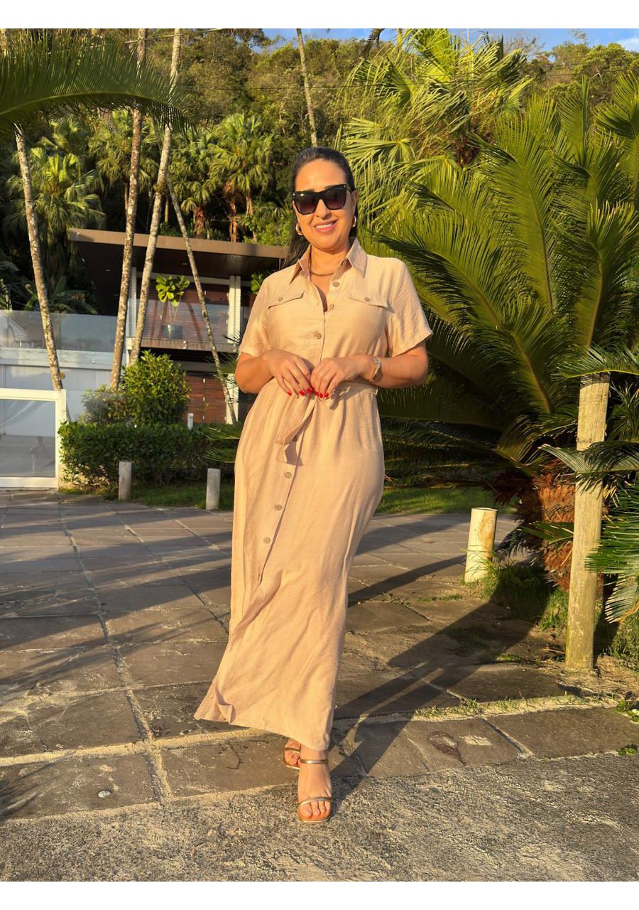 Chemise Longo Com Faixa Botão de Madeira REF:KS852... - MIX MODA