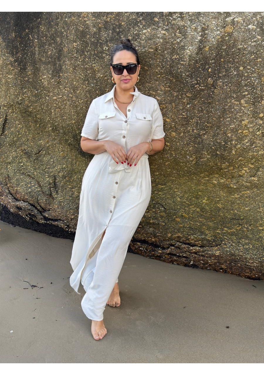 Chemise Longo Com Faixa Botão de Madeira REF:KS852... - MIX MODA