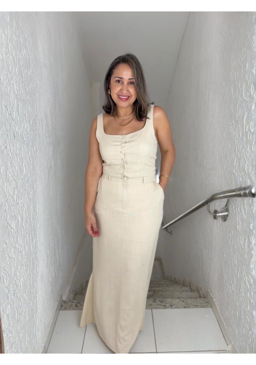 Conjunto Alcinha Saia Longo Com Top Linho REF:YX13... - MIX MODA