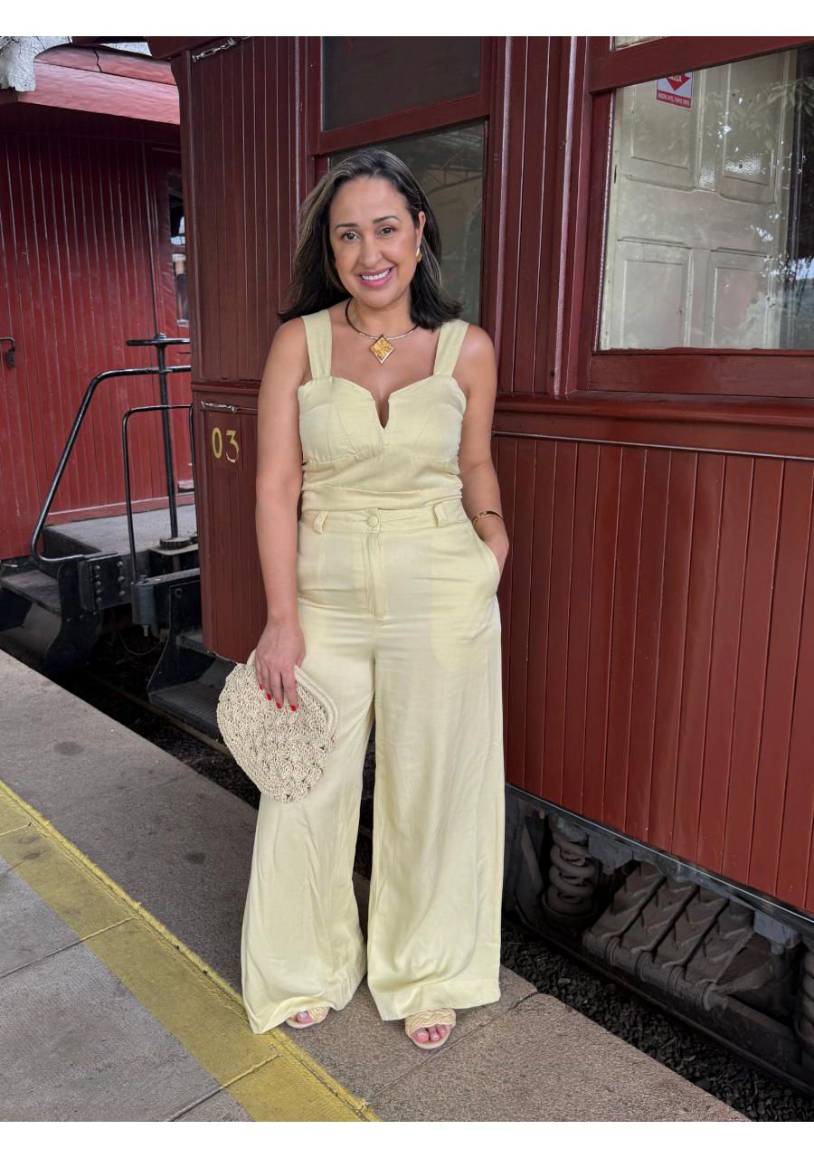 Conjunto Alcinha Pantalona Linho Com Detalhe REF:Y... - MIX MODA